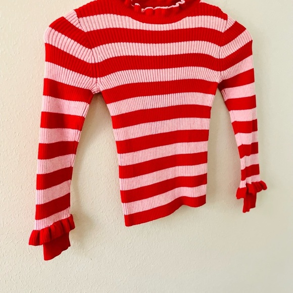 J. Crew Crewcuts Red & Blush Ruffle Turtleneck Ribbed Sweater - Picture 6 of 6